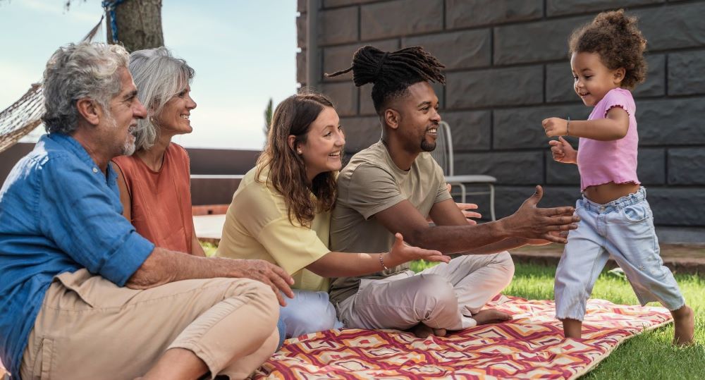 Intergenerational family spending time together outside